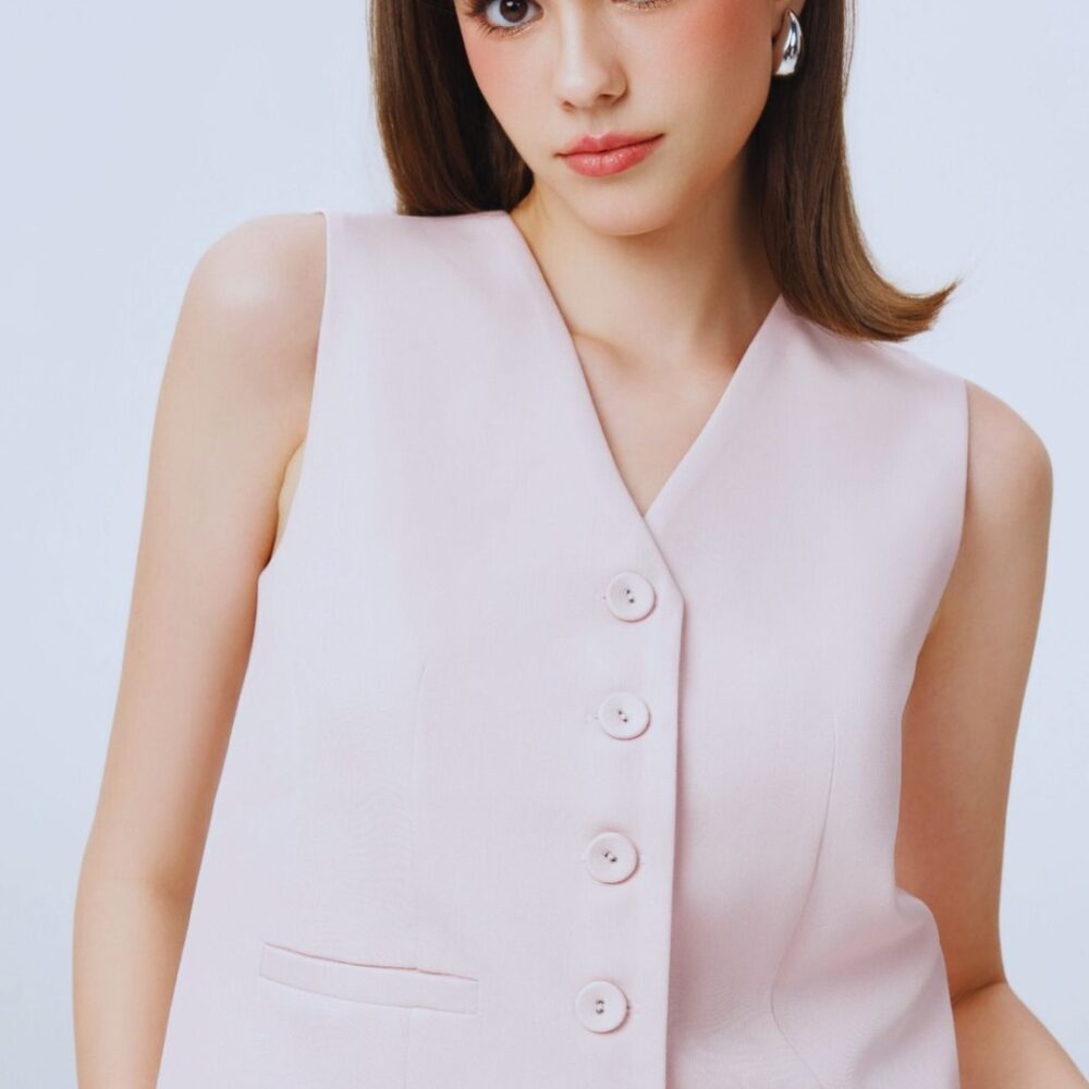 Blush Pink Long-Sleeve Crop Top & Flared Skirt Set “Delicate Whisper” DW1208