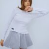 White Long-Sleeve Crop Top & Gray Flared Skirt Set “Cozy Harmony” CH1814