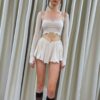 Ivory Sheer Long-Sleeve Crop Top & Flared Mini Skirt Set “Gentle Breeze” GB2218