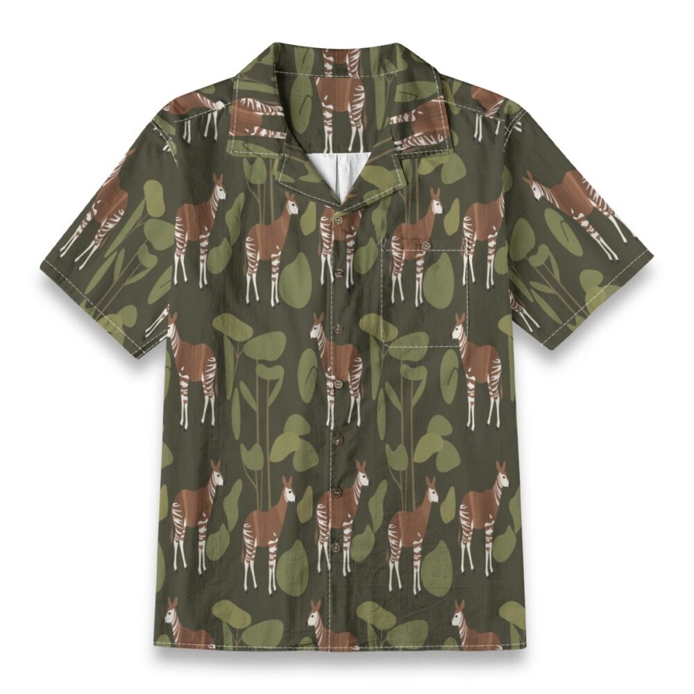 Rare Okapi Forest Pattern Tropical Aloha Shirt