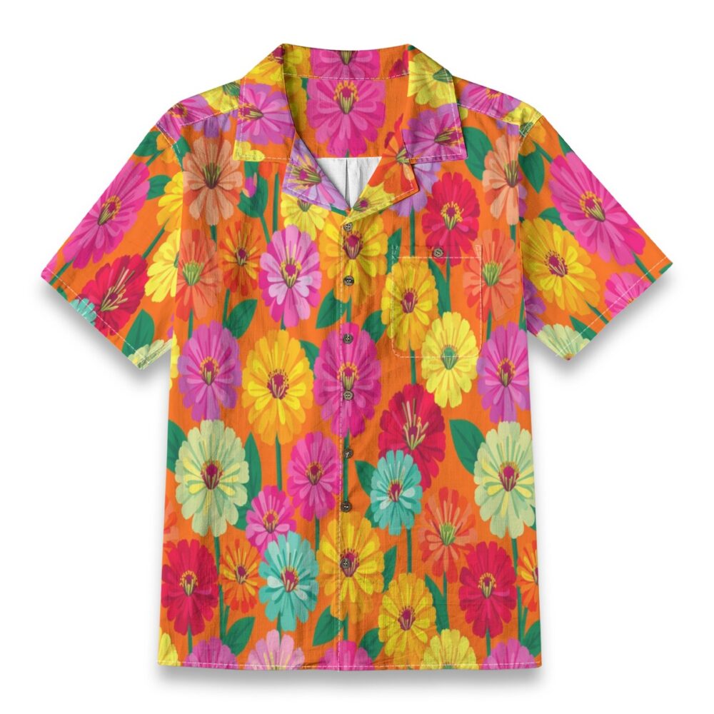 Bright Zinnia Garden Floral Tropical Shirt
