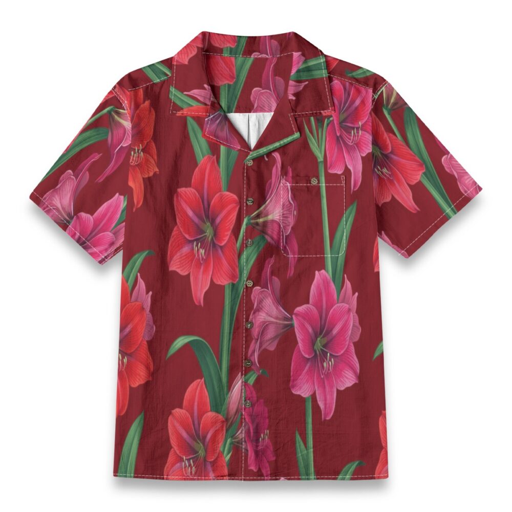 Amaryllis Red Bloom Floral Resort Shirt