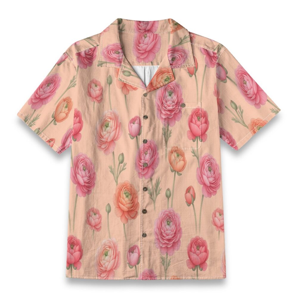 Soft Ranunculus Bloom Floral Tropical Hawaiian Shirt