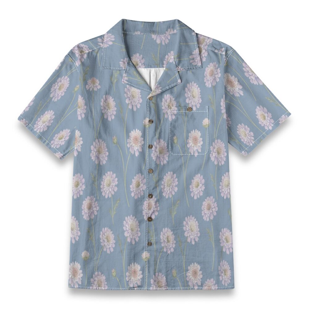 Scabiosa Blue Bloom Floral Aloha Shirt